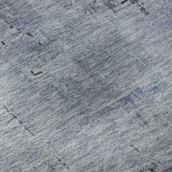 HomeRoots 8' Gray and Blue Abstract Washable Round Area Rug with UV Protection for Modern Homes and Easy Care 696071