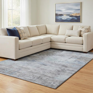 HomeRoots 8' X 10' Gray and Blue Abstract Washable Area Rug - Durable, UV-Protected, Perfect for Families! 696072