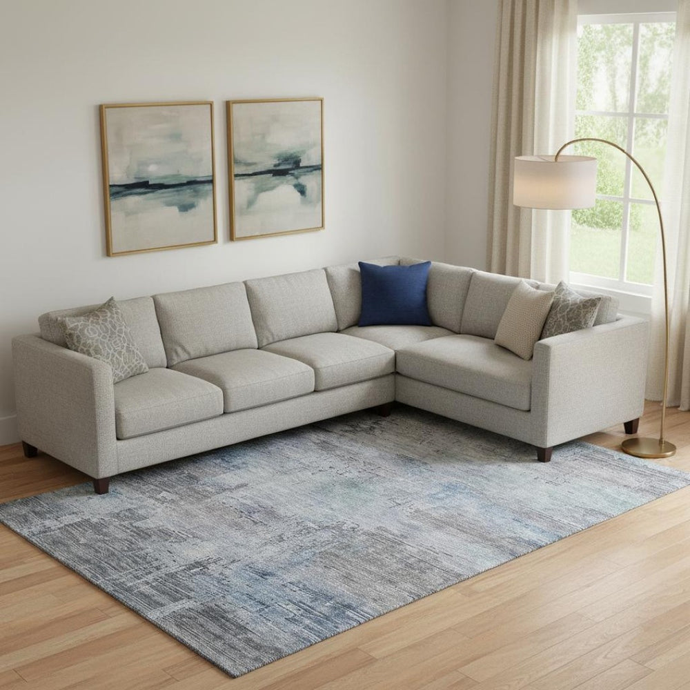 HomeRoots 9' X 12' Modern Gray and Blue Abstract Area Rug - Washable, UV-Protected, Family-Friendly Design 696073