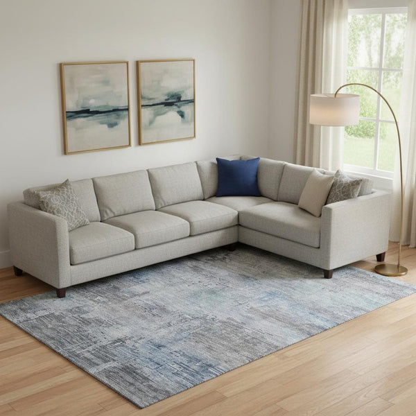 HomeRoots 9' X 12' Modern Gray and Blue Abstract Area Rug - Washable, UV-Protected, Family-Friendly Design 696073