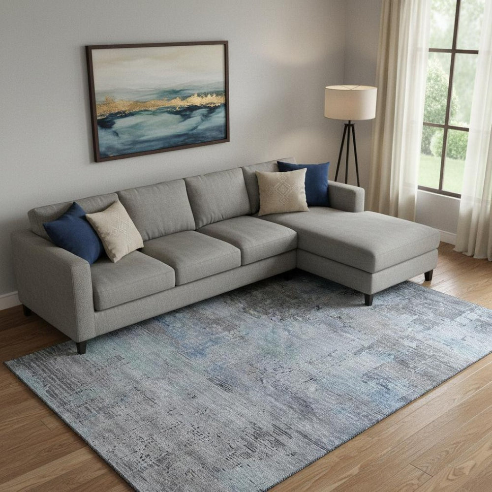 HomeRoots 10' Gray and Blue Abstract Washable Area Rug - UV Protected, Stain Resistant, Modern Design for Homes 696074