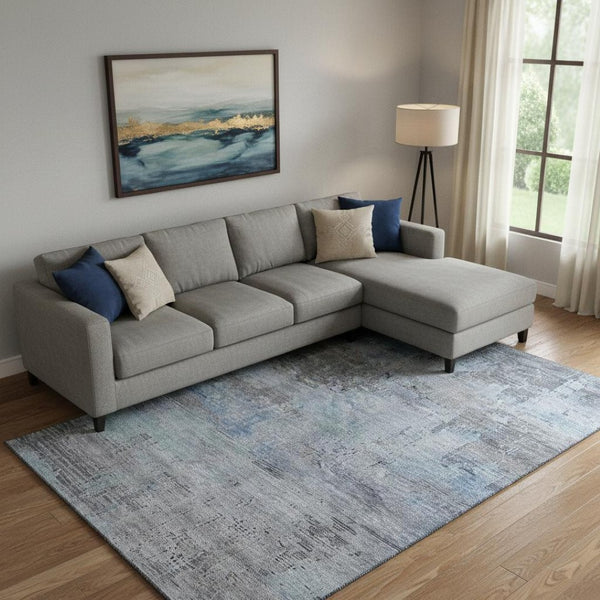 HomeRoots 10' Gray and Blue Abstract Washable Area Rug - UV Protected, Stain Resistant, Modern Design for Homes 696074