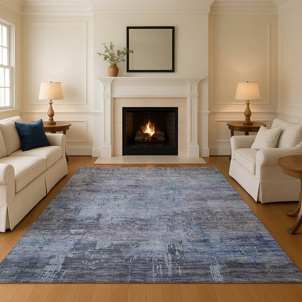 HomeRoots 10' Gray and Blue Abstract Washable Area Rug - UV Protected, Stain Resistant, Modern Design for Homes 696074