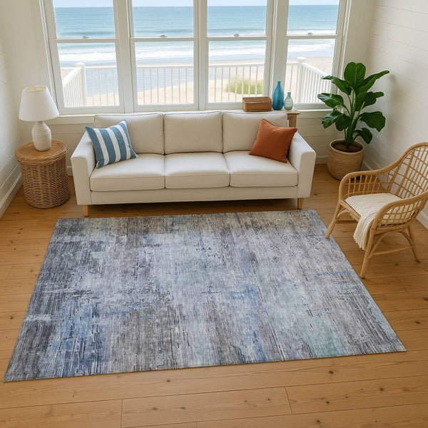 HomeRoots 10' Gray and Blue Abstract Washable Area Rug - UV Protected, Stain Resistant, Modern Design for Homes 696074