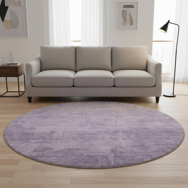 HomeRoots 8' Lavender and Purple Abstract Round Rug - Washable, UV Protected, Stain Resistant for Modern Spaces 696077