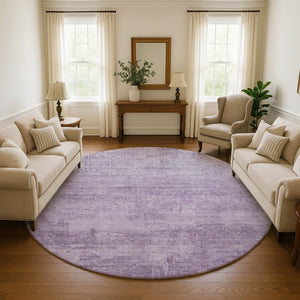 HomeRoots 8' Lavender and Purple Abstract Round Rug - Washable, UV Protected, Stain Resistant for Modern Spaces 696077