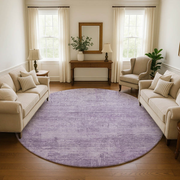 HomeRoots 8' Lavender and Purple Abstract Round Rug - Washable, UV Protected, Stain Resistant for Modern Spaces 696077