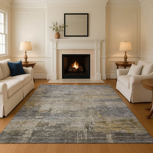 HomeRoots 5' X 8' Pewter & Wheat Abstract Washable Area Rug - Stain-Resistant, UV Protected & Non-Slip Backing 696082