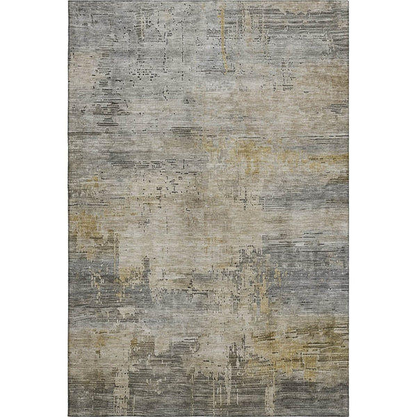 HomeRoots 5' X 8' Pewter & Wheat Abstract Washable Area Rug - Stain-Resistant, UV Protected & Non-Slip Backing 696082