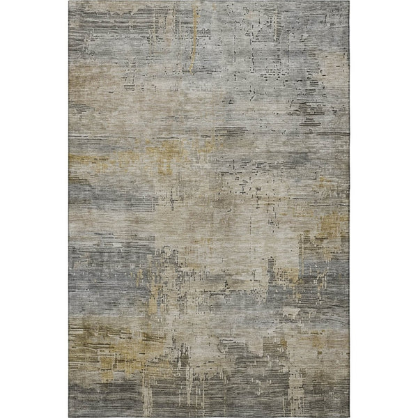 HomeRoots 5' X 8' Pewter & Wheat Abstract Washable Area Rug - Stain-Resistant, UV Protected & Non-Slip Backing 696082
