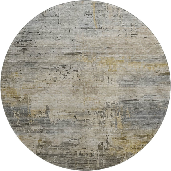 HomeRoots 8' Modern Abstract Washable Round Rug in Pewter & Wheat - UV Protected, Stain Resistant & Durable Design 696083