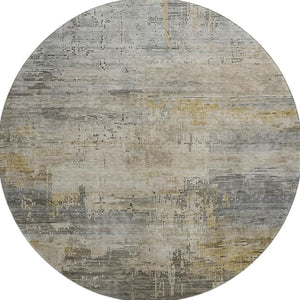 HomeRoots 8' Modern Abstract Washable Round Rug in Pewter & Wheat - UV Protected, Stain Resistant & Durable Design 696083