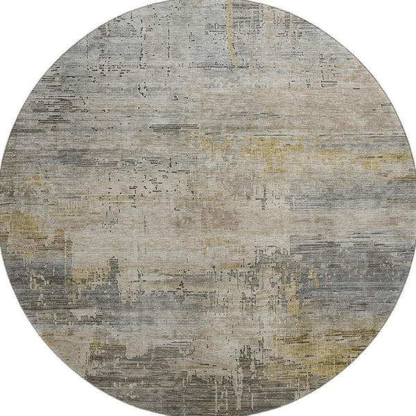 HomeRoots 8' Modern Abstract Washable Round Rug in Pewter & Wheat - UV Protected, Stain Resistant & Durable Design 696083