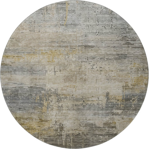 HomeRoots 8' Modern Abstract Washable Round Rug in Pewter & Wheat - UV Protected, Stain Resistant & Durable Design 696083