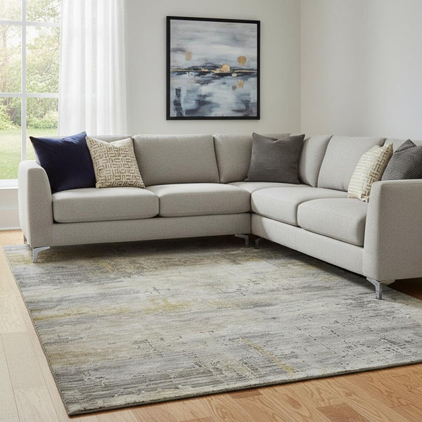 HomeRoots 8' X 10' Pewter And Wheat Abstract Area Rug – Durable, Washable, UV-Protected for Modern Spaces! 696084