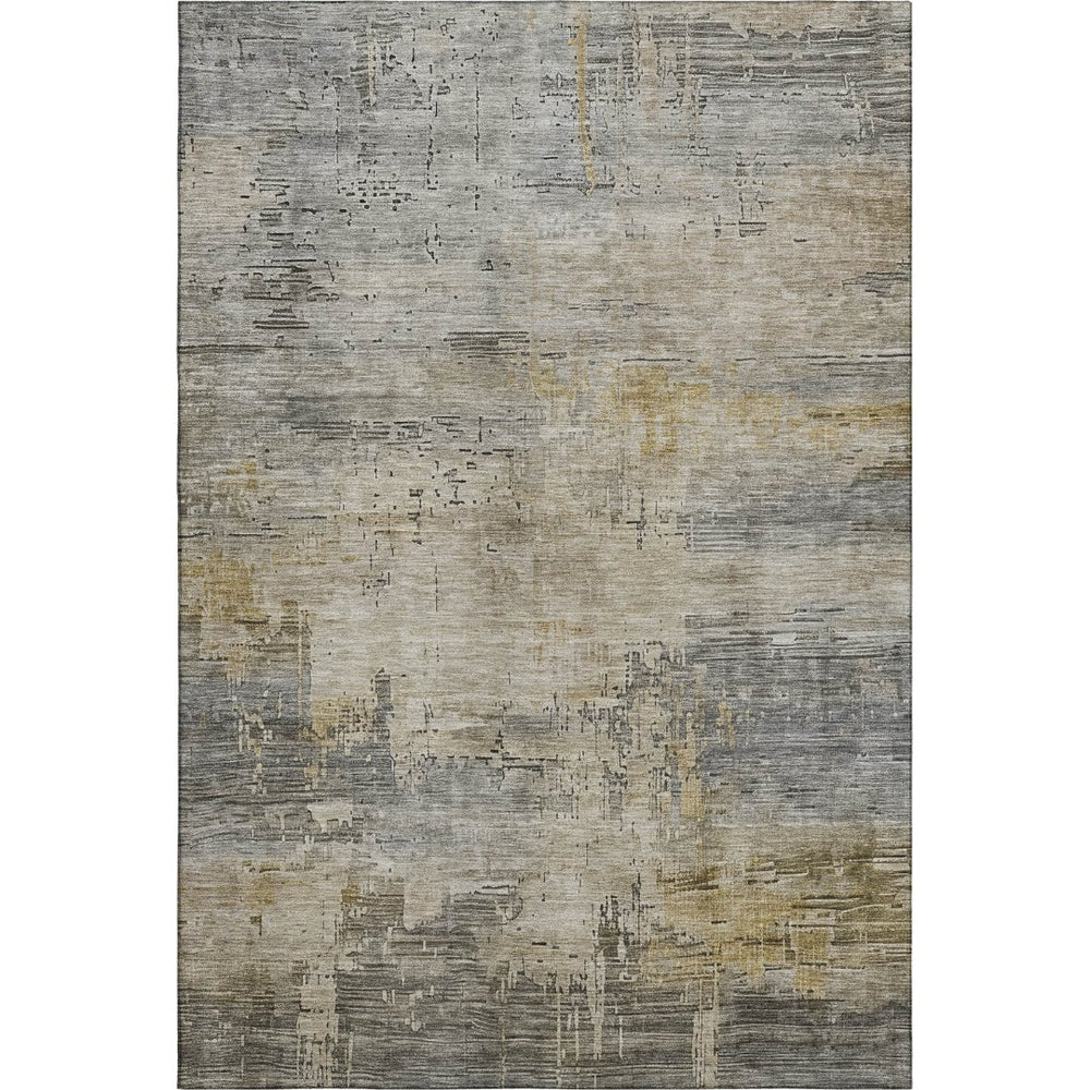 HomeRoots 9' X 12' Modern Pewter & Wheat Abstract Washable Area Rug with UV Protection for High-Traffic Areas 696085
