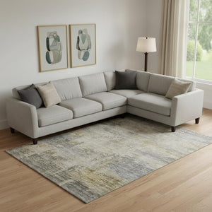HomeRoots 10' X 14' Washable Pewter Wheat Abstract Area Rug with UV Protection for Homes with Kids & Pets 696086