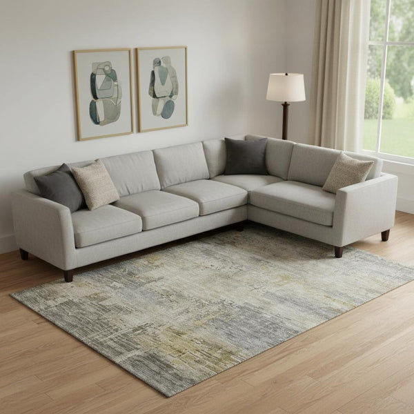 HomeRoots 10' X 14' Washable Pewter Wheat Abstract Area Rug with UV Protection for Homes with Kids & Pets 696086