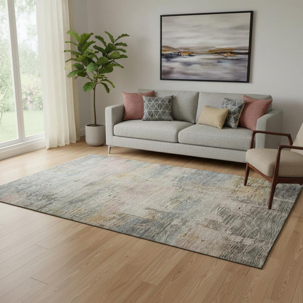 HomeRoots 5' X 8' Modern Abstract Washable Area Rug in Sage, Gold & Beige – UV Protected & Stain Resistant! 696088