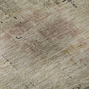 HomeRoots 8' Sage Gold And Beige Abstract Round Rug - Washable, UV-Protected, Modern Design for Busy Homes 696089