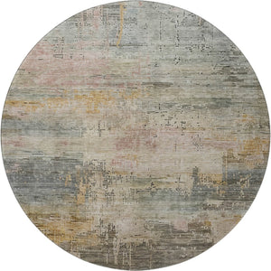 HomeRoots 8' Sage Gold And Beige Abstract Round Rug - Washable, UV-Protected, Modern Design for Busy Homes 696089
