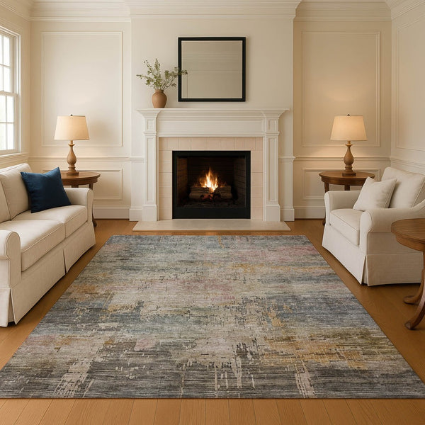HomeRoots 8' X 10' Sage Gold Beige Abstract Washable Area Rug - Stylish, Durable, UV Protected & Easy Care 696090