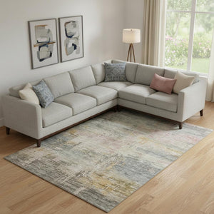 HomeRoots 9' X 12' Sage Gold Beige Abstract Area Rug – Durable, Washable, UV Protected, Perfect for Busy Homes 696091