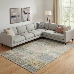 HomeRoots 10' X 14' Sage Gold and Beige Abstract Area Rug - Washable, UV-Protected, Durable for Busy Homes! 696092