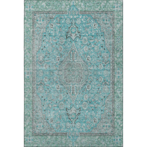 HomeRoots 5' X 8' Aqua and Gray Floral Medallion Area Rug - Washable, UV Protected, Durable & Stylish Décor 696094