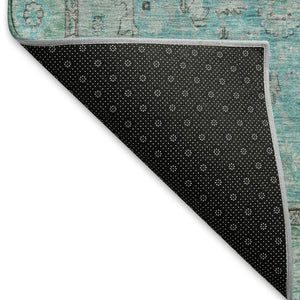 HomeRoots 5' X 8' Aqua and Gray Floral Medallion Area Rug - Washable, UV Protected, Durable & Stylish Décor 696094