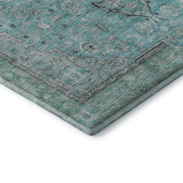 HomeRoots 5' X 8' Aqua and Gray Floral Medallion Area Rug - Washable, UV Protected, Durable & Stylish Décor 696094