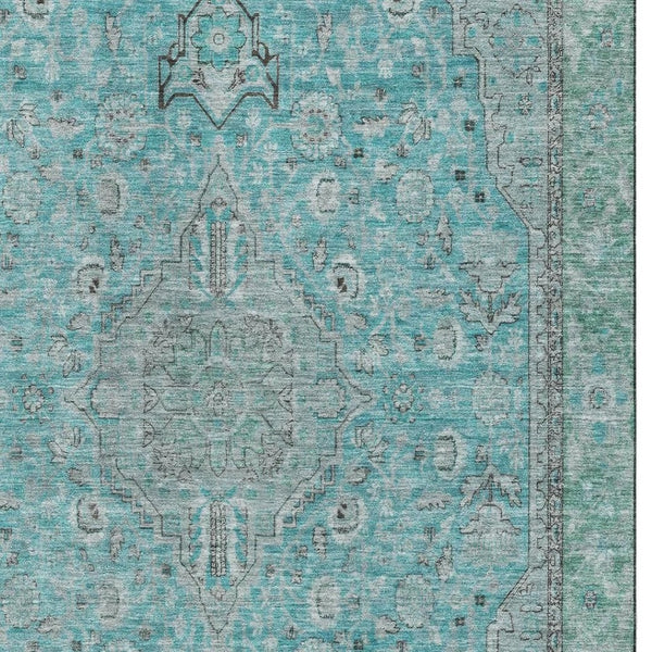 HomeRoots 5' X 8' Aqua and Gray Floral Medallion Area Rug - Washable, UV Protected, Durable & Stylish Décor 696094