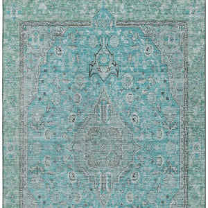 HomeRoots 5' X 8' Aqua and Gray Floral Medallion Area Rug - Washable, UV Protected, Durable & Stylish Décor 696094