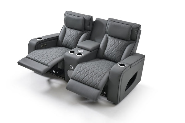 English Elm Lumin Power Reclining Loveseat with Led Lighting Bluetooth Speakers and Usb Ports Gray B078P497927