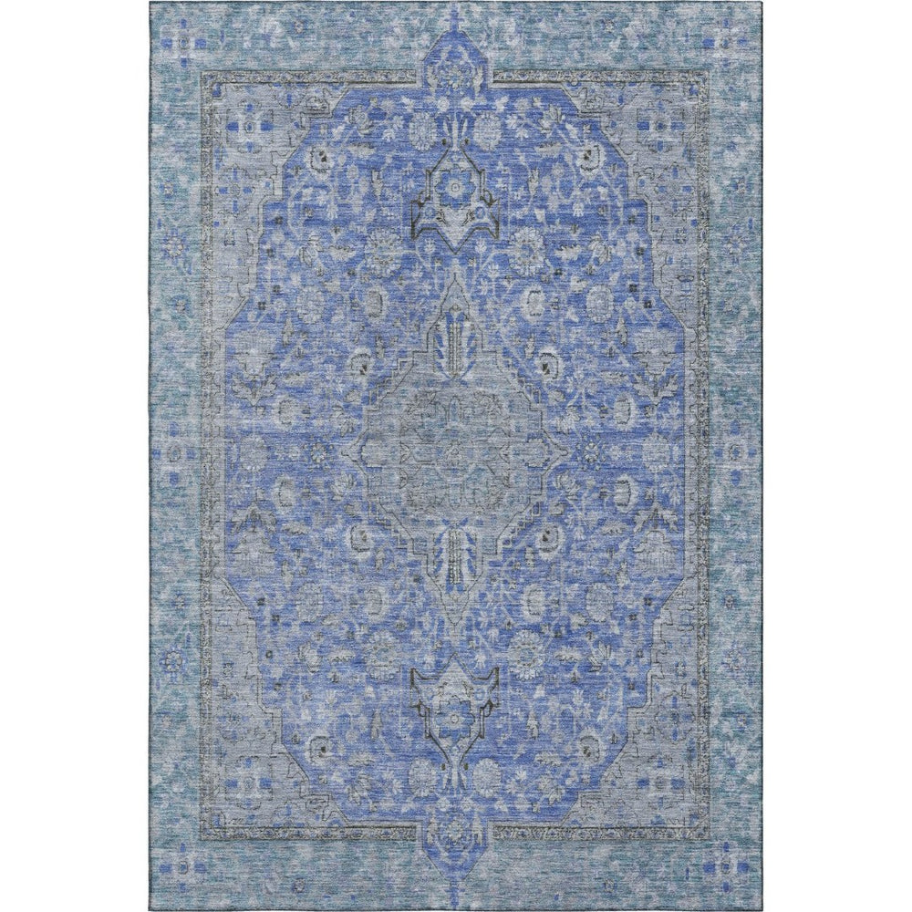 HomeRoots 5' X 8' Blue and Gray Floral Medallion Area Rug - Washable, Stain-Resistant, UV-Protected Elegance 696100