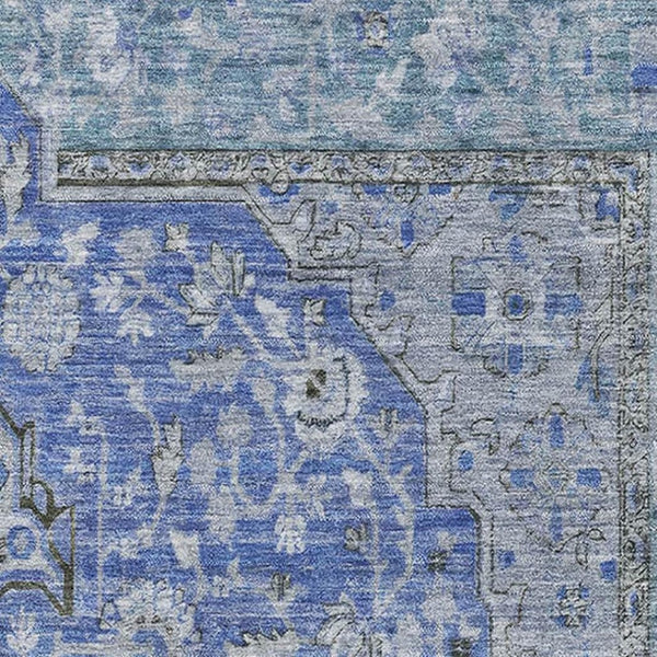 HomeRoots 5' X 8' Blue and Gray Floral Medallion Area Rug - Washable, Stain-Resistant, UV-Protected Elegance 696100