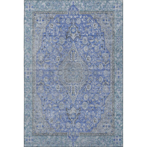 HomeRoots 8' X 10' Blue and Gray Floral Medallion Area Rug – Washable, UV-Resistant, Stain-Proof Elegance 696102