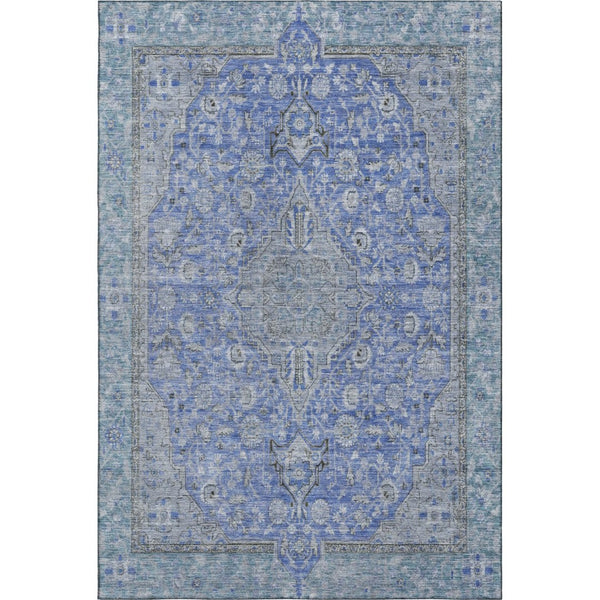 HomeRoots 8' X 10' Blue and Gray Floral Medallion Area Rug – Washable, UV-Resistant, Stain-Proof Elegance 696102
