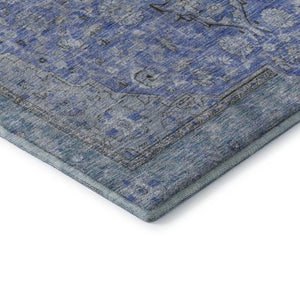 HomeRoots 8' X 10' Blue and Gray Floral Medallion Area Rug – Washable, UV-Resistant, Stain-Proof Elegance 696102