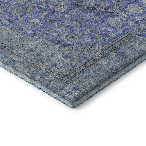 HomeRoots 8' X 10' Blue and Gray Floral Medallion Area Rug – Washable, UV-Resistant, Stain-Proof Elegance 696102
