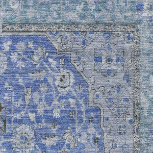 HomeRoots 8' X 10' Blue and Gray Floral Medallion Area Rug – Washable, UV-Resistant, Stain-Proof Elegance 696102