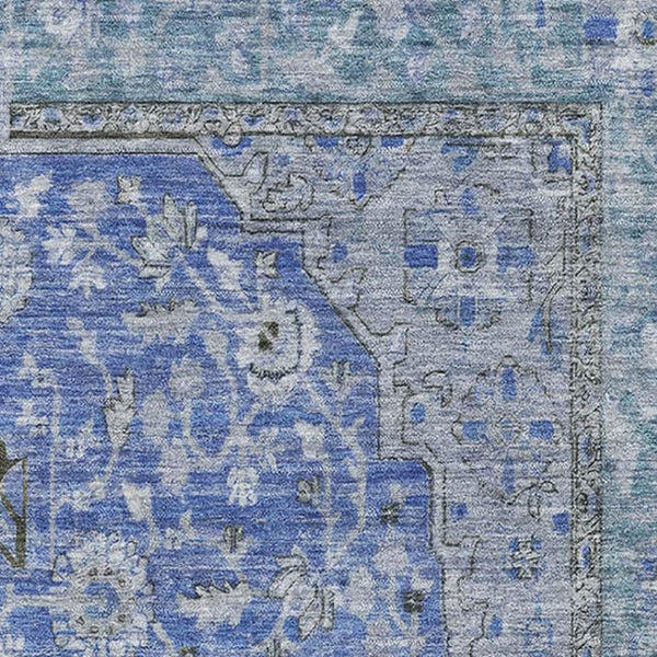 HomeRoots 8' X 10' Blue and Gray Floral Medallion Area Rug – Washable, UV-Resistant, Stain-Proof Elegance 696102