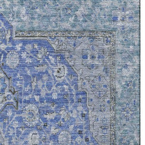 HomeRoots 8' X 10' Blue and Gray Floral Medallion Area Rug – Washable, UV-Resistant, Stain-Proof Elegance 696102