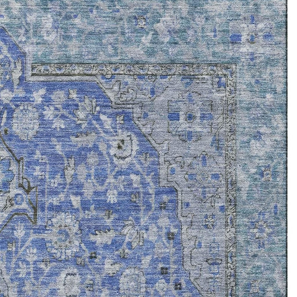HomeRoots 8' X 10' Blue and Gray Floral Medallion Area Rug – Washable, UV-Resistant, Stain-Proof Elegance 696102