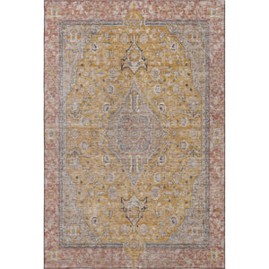 HomeRoots 5' X 8' Floral Medallion Washable Area Rug in Gold, Copper & Gray - UV Protected, Stain-Resistant Design 696106