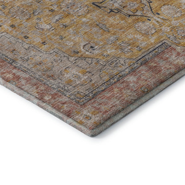 HomeRoots 5' X 8' Floral Medallion Washable Area Rug in Gold, Copper & Gray - UV Protected, Stain-Resistant Design 696106