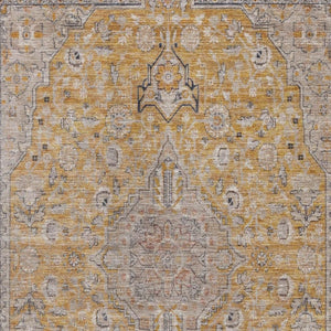 HomeRoots 5' X 8' Floral Medallion Washable Area Rug in Gold, Copper & Gray - UV Protected, Stain-Resistant Design 696106