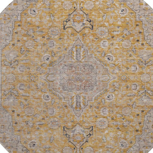 HomeRoots 8' Gold Copper & Gray Floral Medallion Washable Round Rug – UV Protection, Durable & Stylish Decor 696107