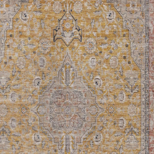 HomeRoots 8' X 10' Floral Medallion Washable Area Rug – Gold & Copper Elegance with UV Protection & Stain Resistance 696108