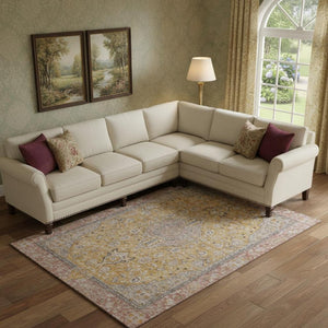 HomeRoots 9' X 12' Elegant Gold Copper Gray Floral Medallion Area Rug – Washable, Durable, UV Protected Design 696109